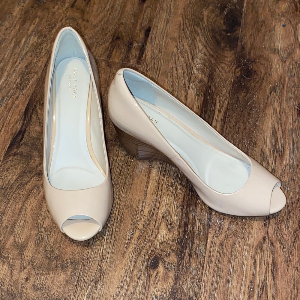 Cole Haan Women's Beige Peep Toe Wedges
